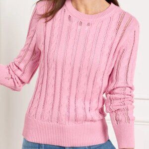 Talbots Soft Pink Open Knit Cable Crewneck Sweater Large